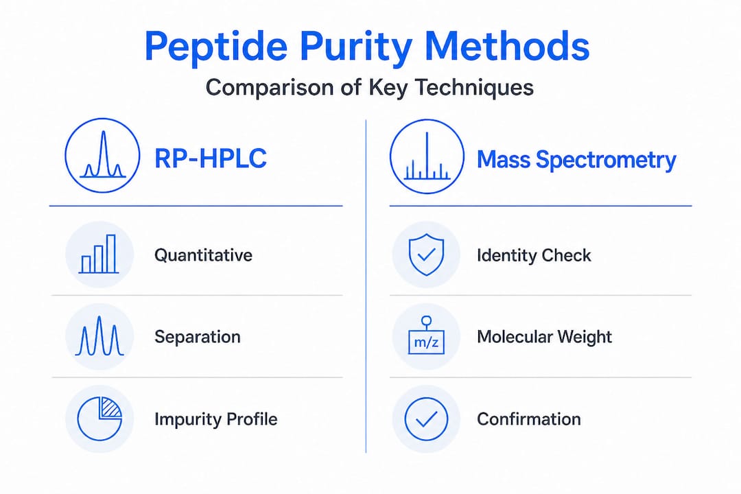 Infographic comparing peptide purity measurement methods