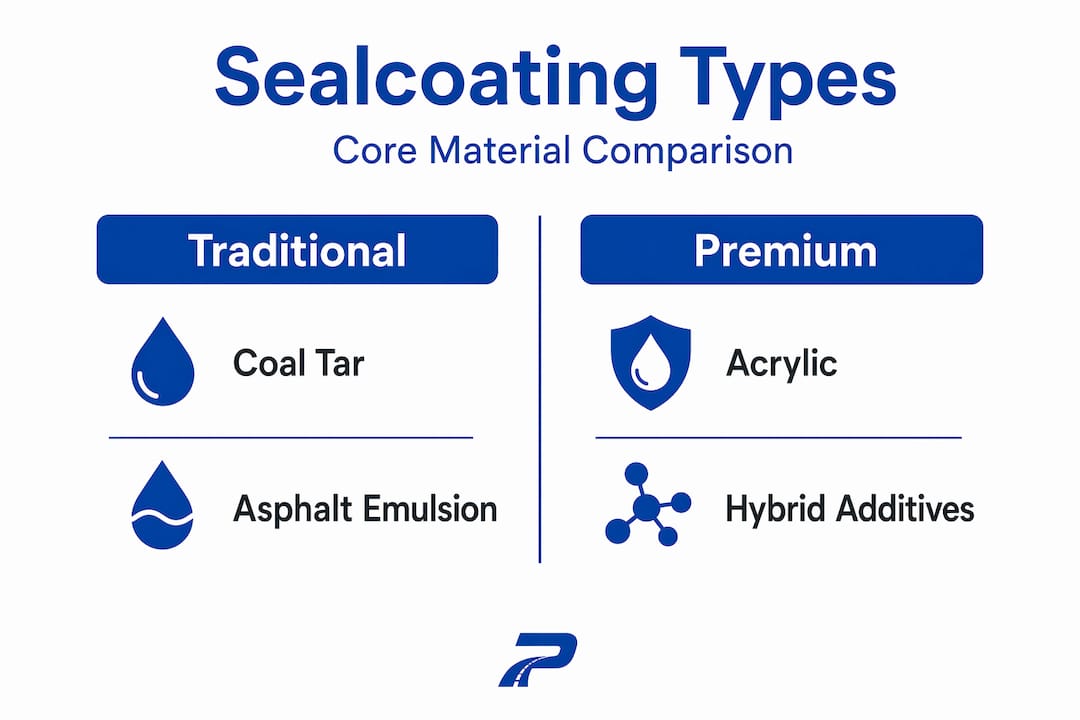 Infographic comparing sealcoating material types