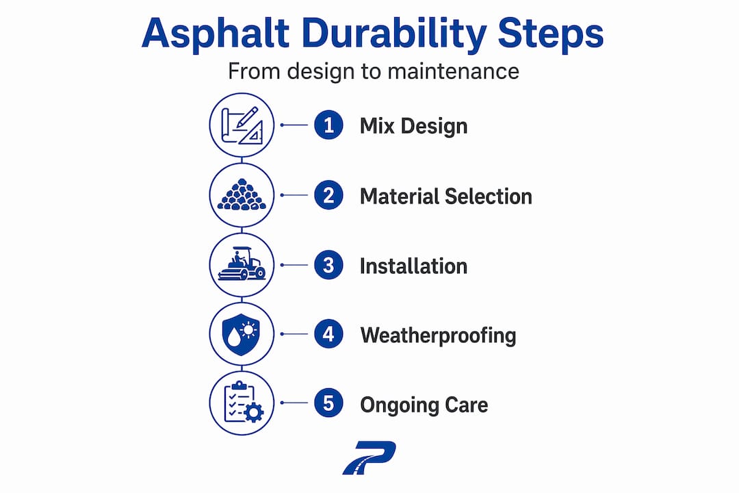 Infographic showing five asphalt durability steps
