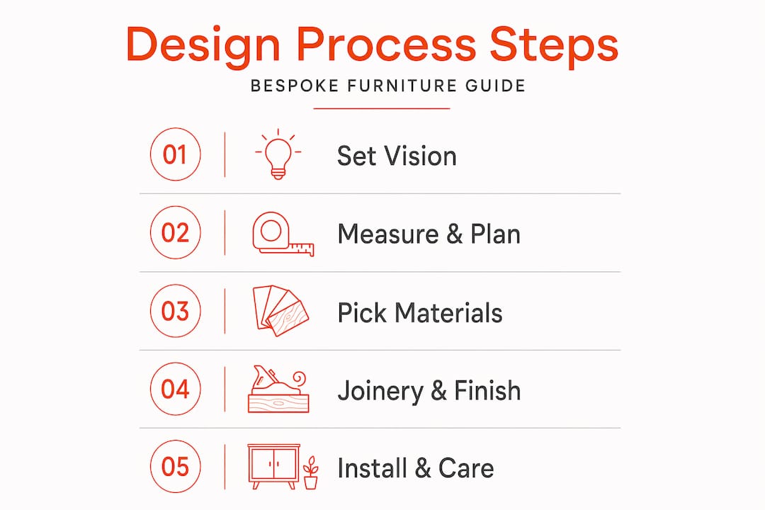 Vertical flow showing bespoke furniture process steps