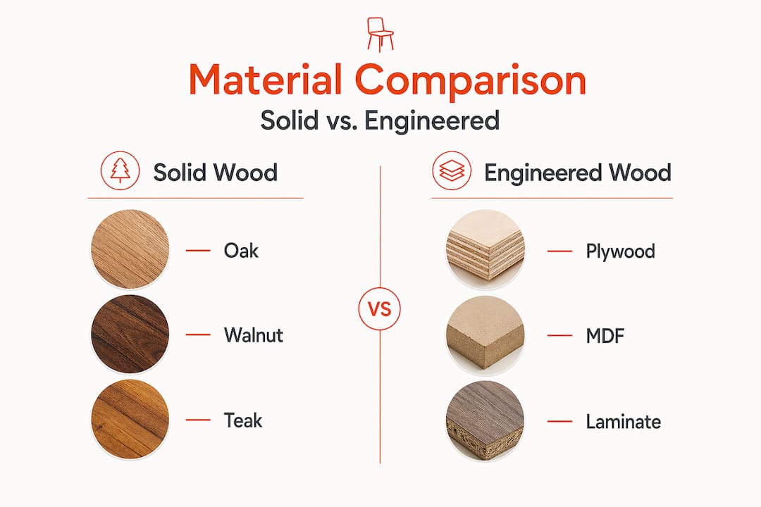 Infographic comparing solid and engineered wood
