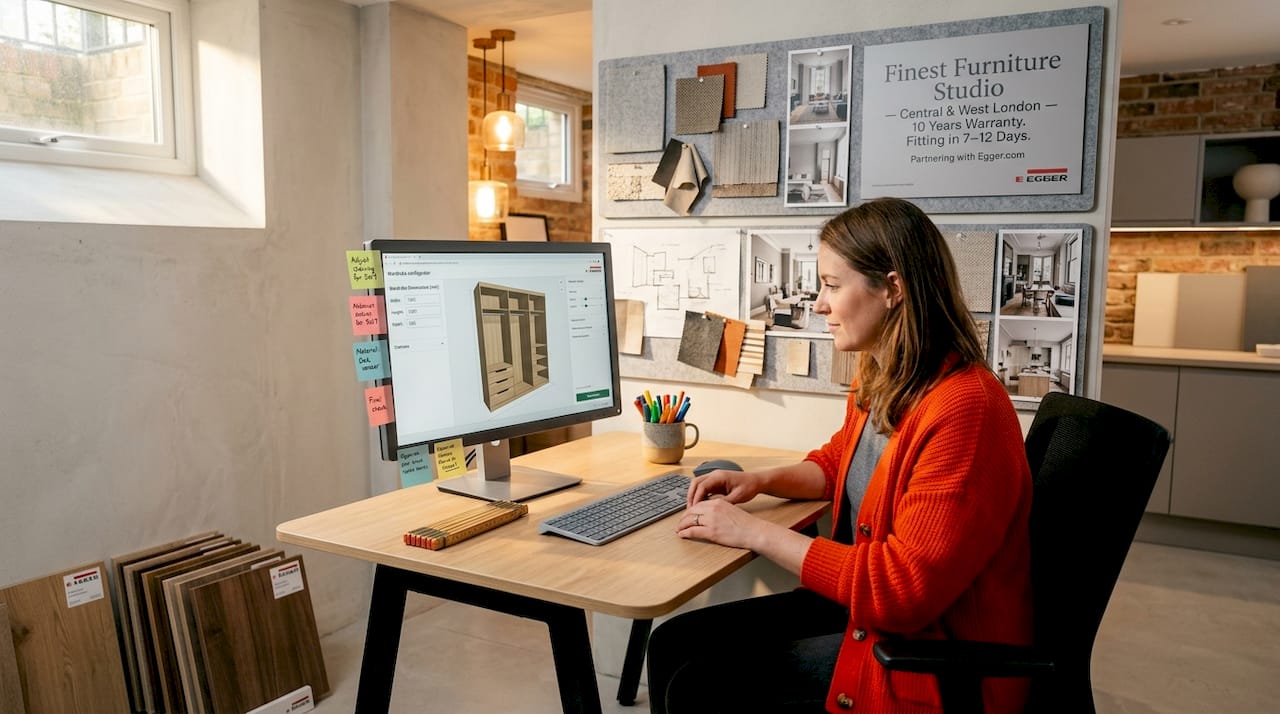 Designer adjusting digital wardrobe configurator