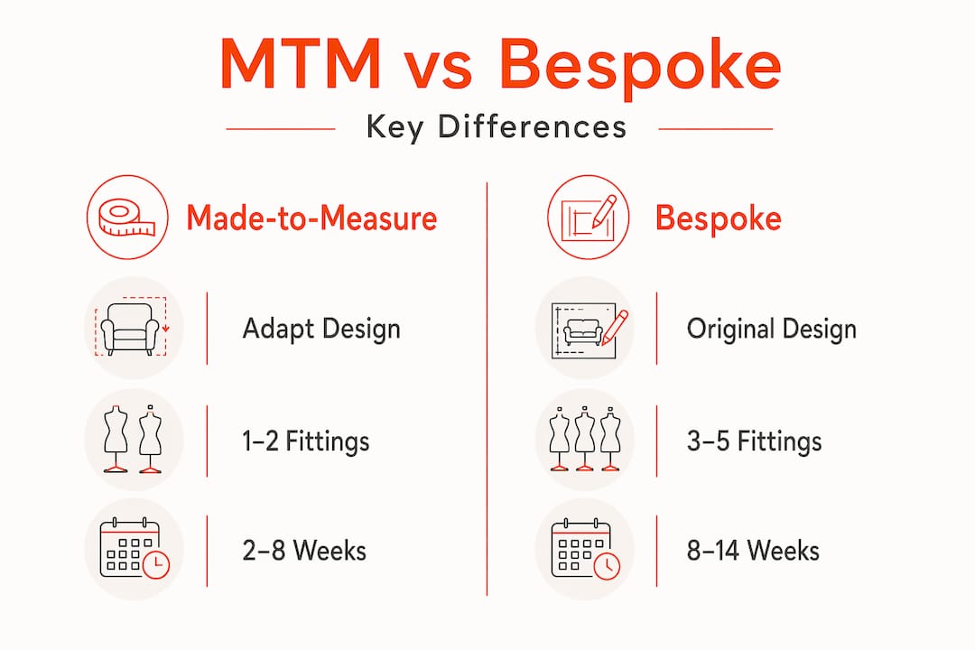Infographic comparing made-to-measure and bespoke furniture features