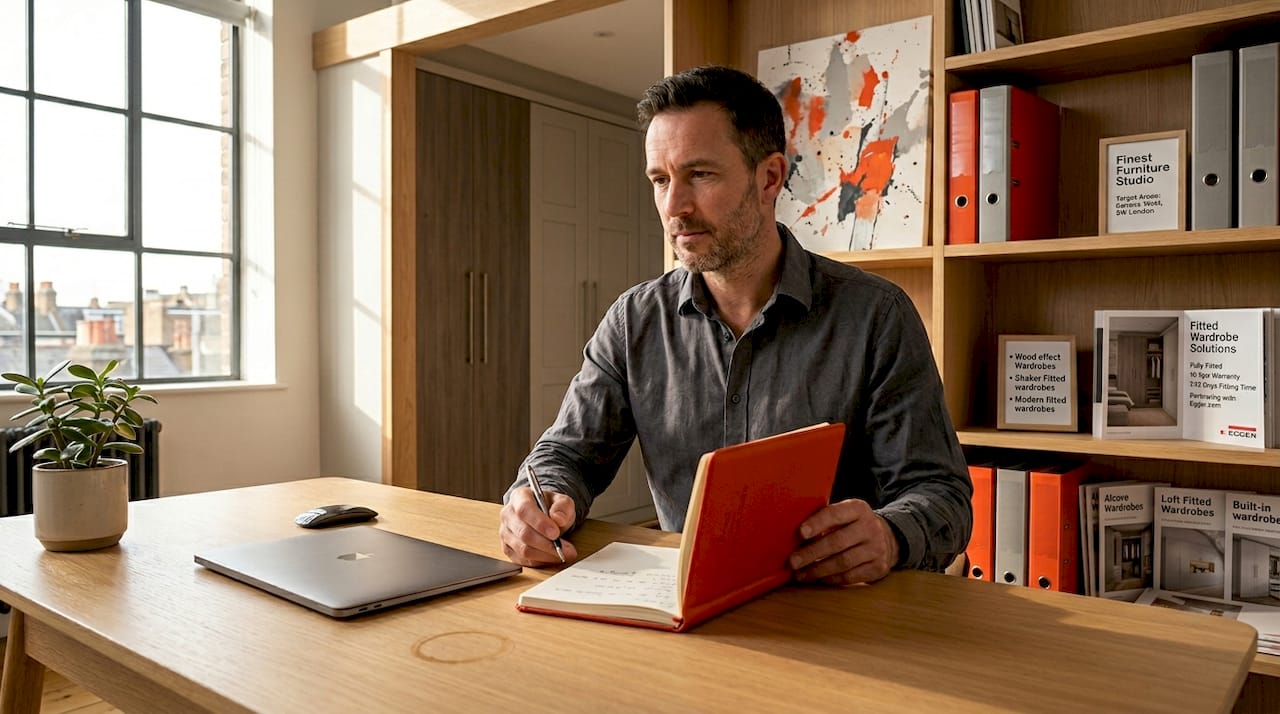 Organised compact home office workspace in London flat
