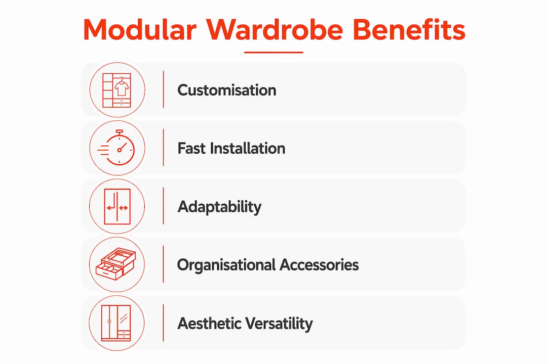Infographic illustrating key benefits of modular wardrobes