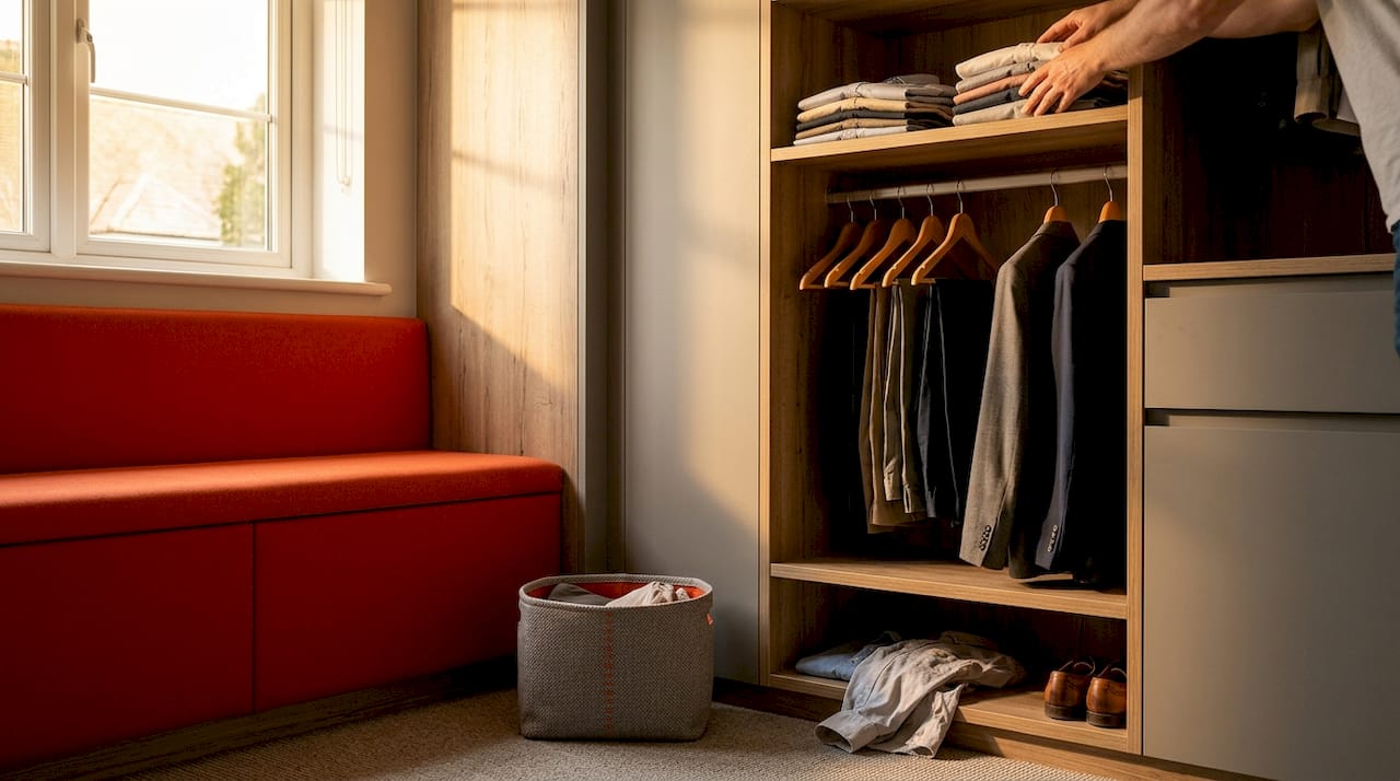 Closet sorting process with categorized clothes