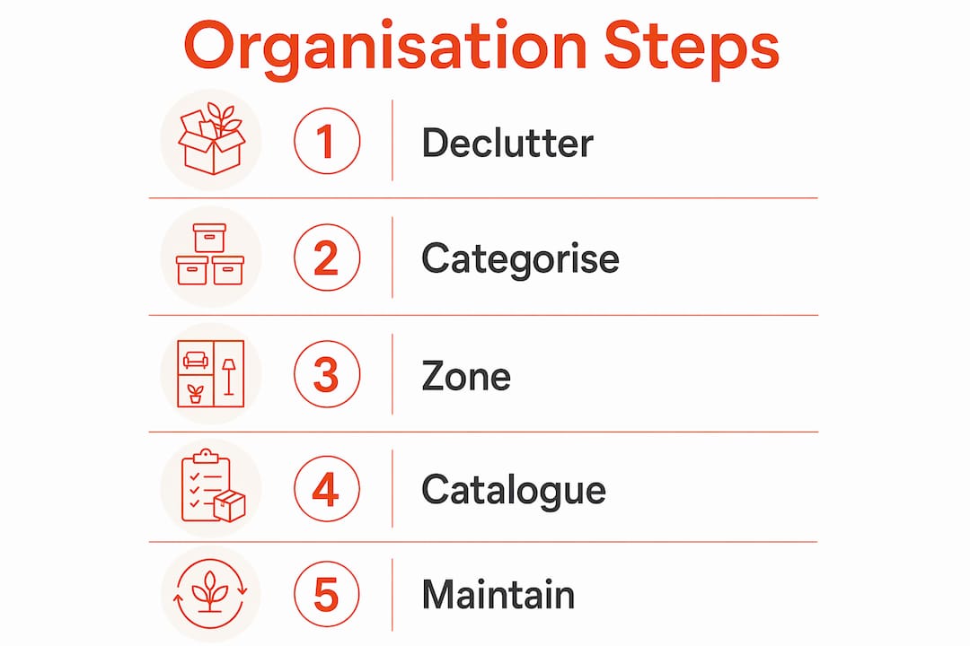 Infographic showing wardrobe organisation workflow steps
