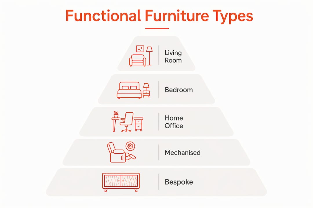 Infographic illustrating main functional furniture categories