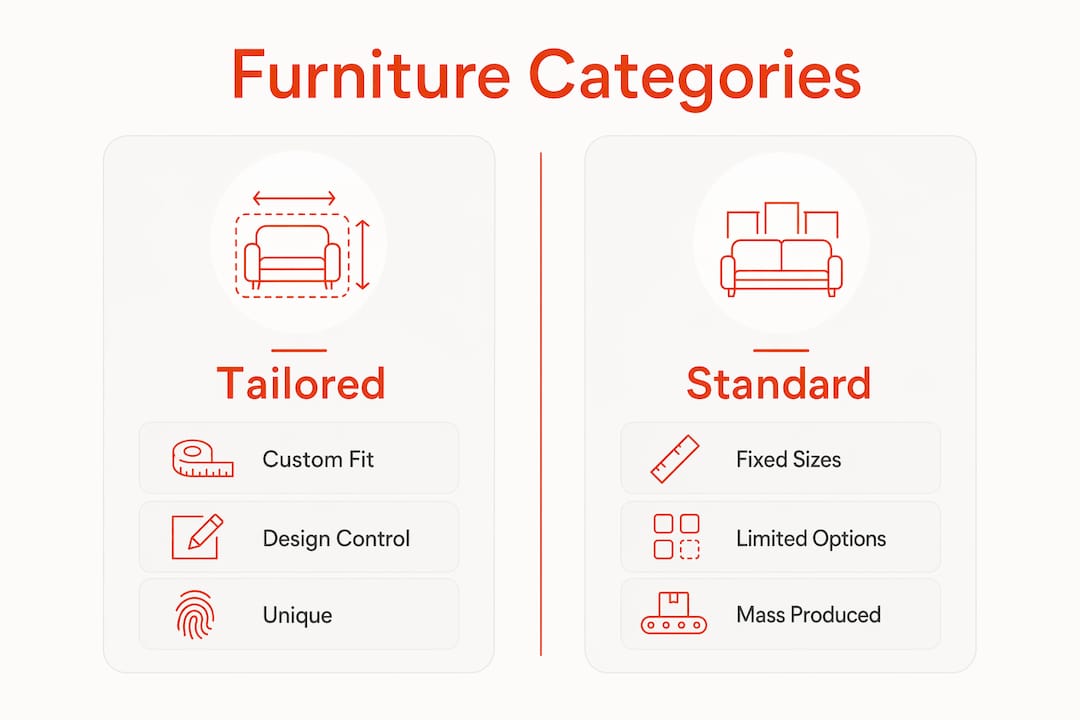Infographic showing tailored vs standard furniture categories