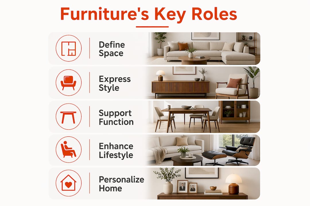 Infographic showing furniture's key roles in modern homes