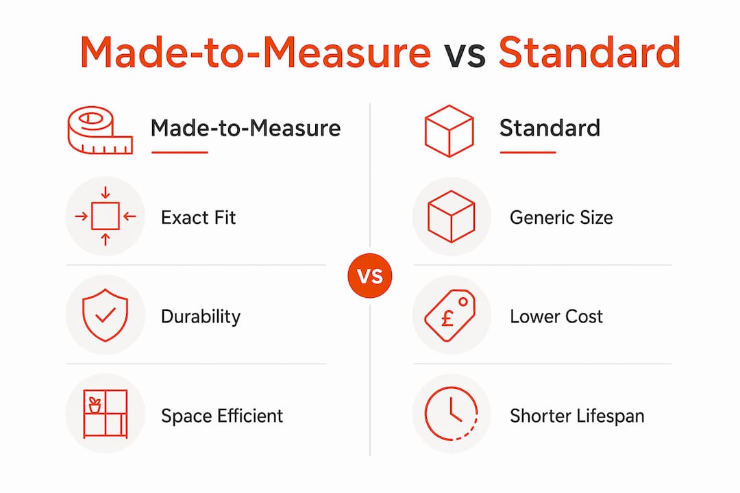 Infographic comparing custom and standard storage benefits