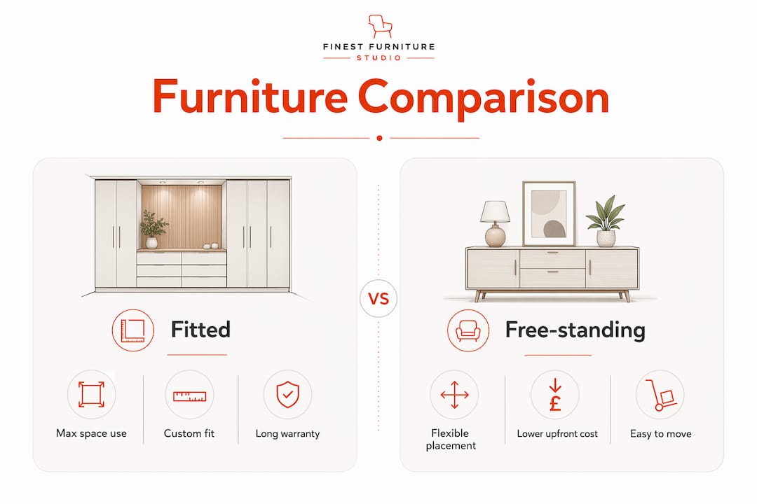 Infographic comparing fitted and free-standing furniture features