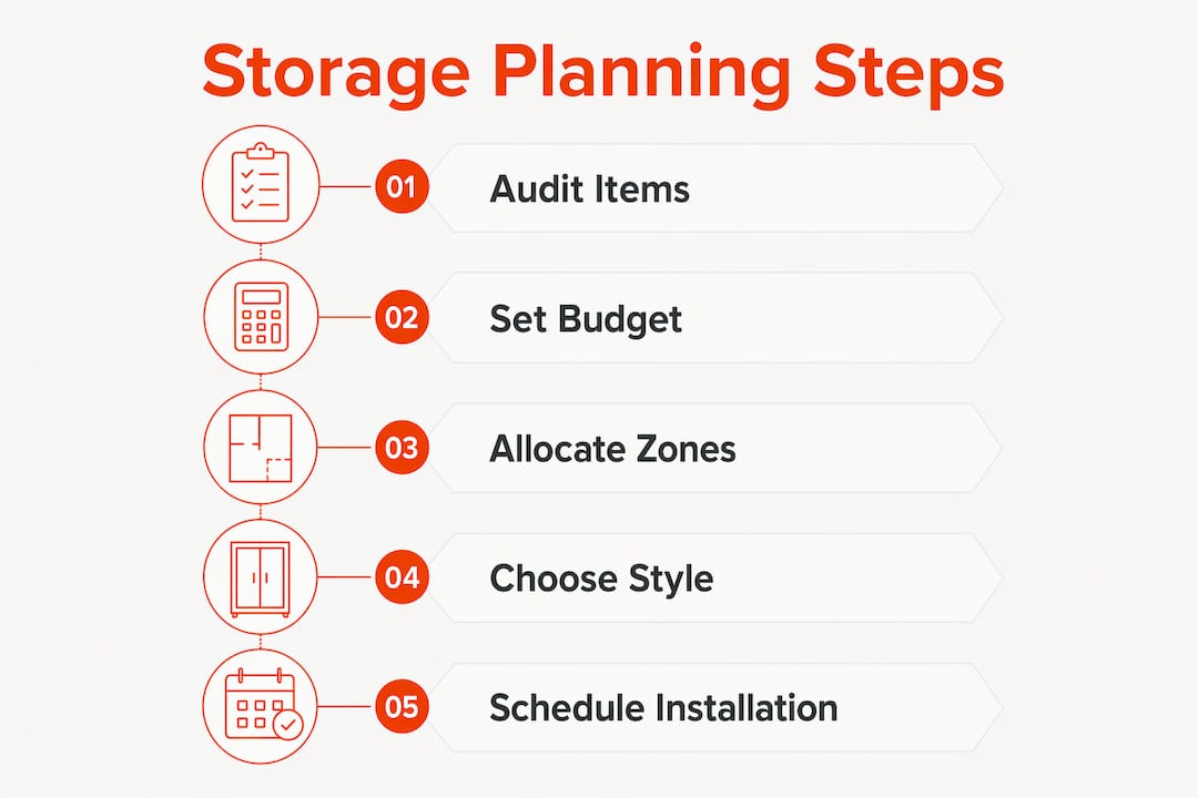 Infographic showing five steps for home storage planning