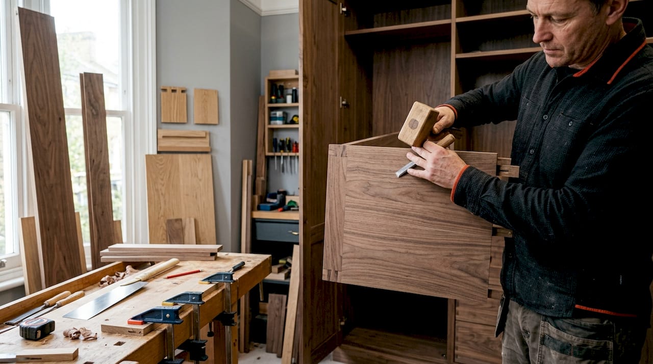 Hands installing bespoke loft wardrobe panel