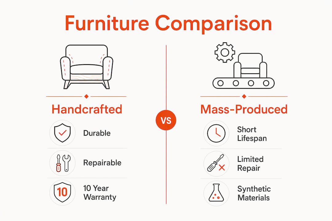 Comparison infographic between handcrafted and mass furniture