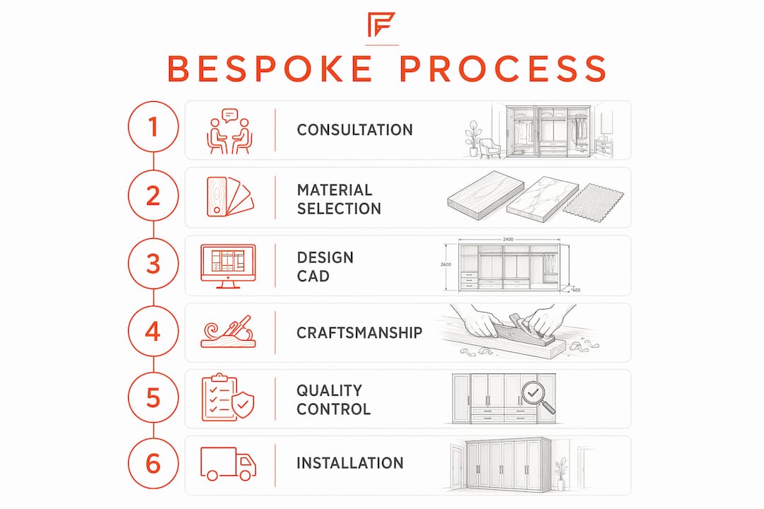 Infographic showing bespoke furniture crafting steps