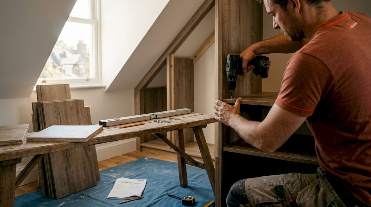 Hands installing bespoke loft wardrobe in London