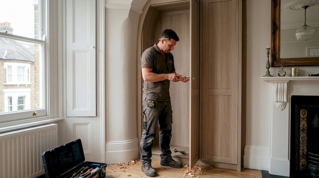 Installer fitting alcove bespoke wardrobe in London