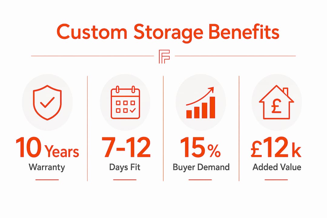 Infographic showing benefits of bespoke custom storage in homes