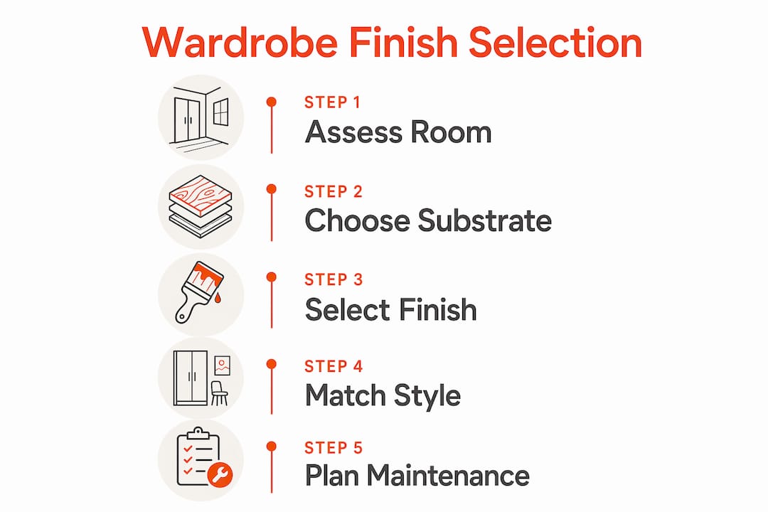 Infographic showing steps for selecting wardrobe finishes