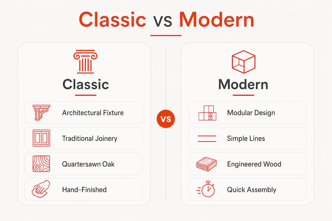 Infographic comparing classic and modern wardrobe features