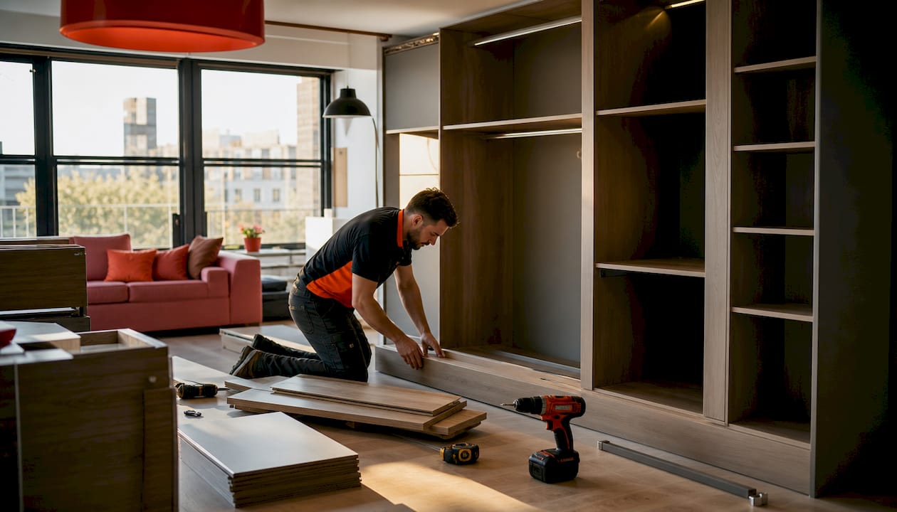 Modular wardrobe components and tools close-up