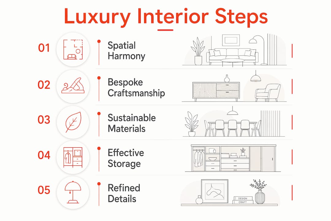 Infographic showing five key steps to luxury interiors