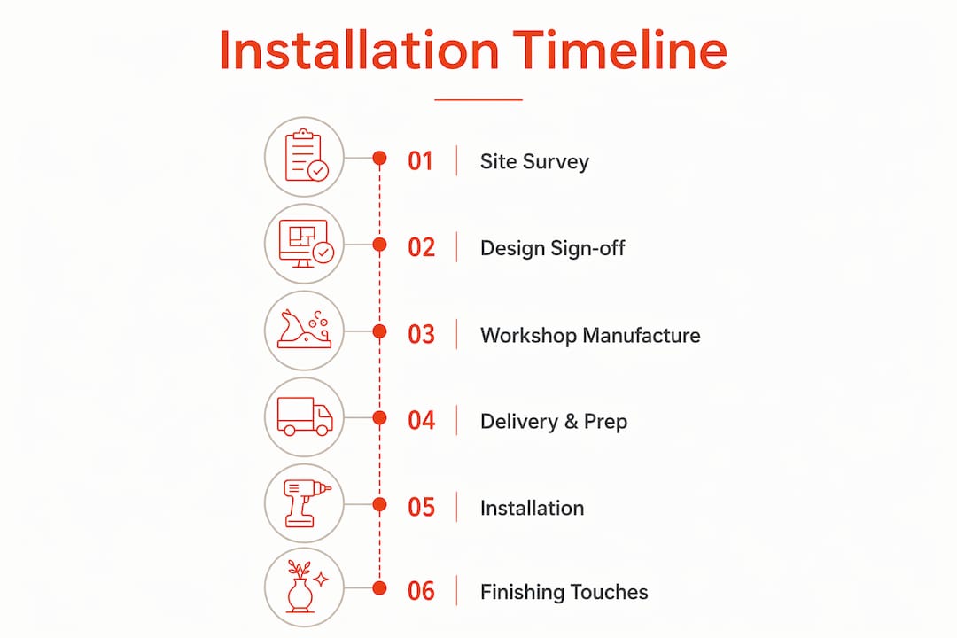 Infographic showing fitted furniture installation timeline steps