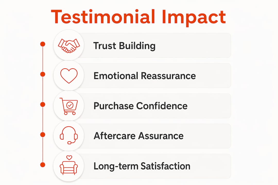 Infographic illustrating testimonial impact stages in furniture buying