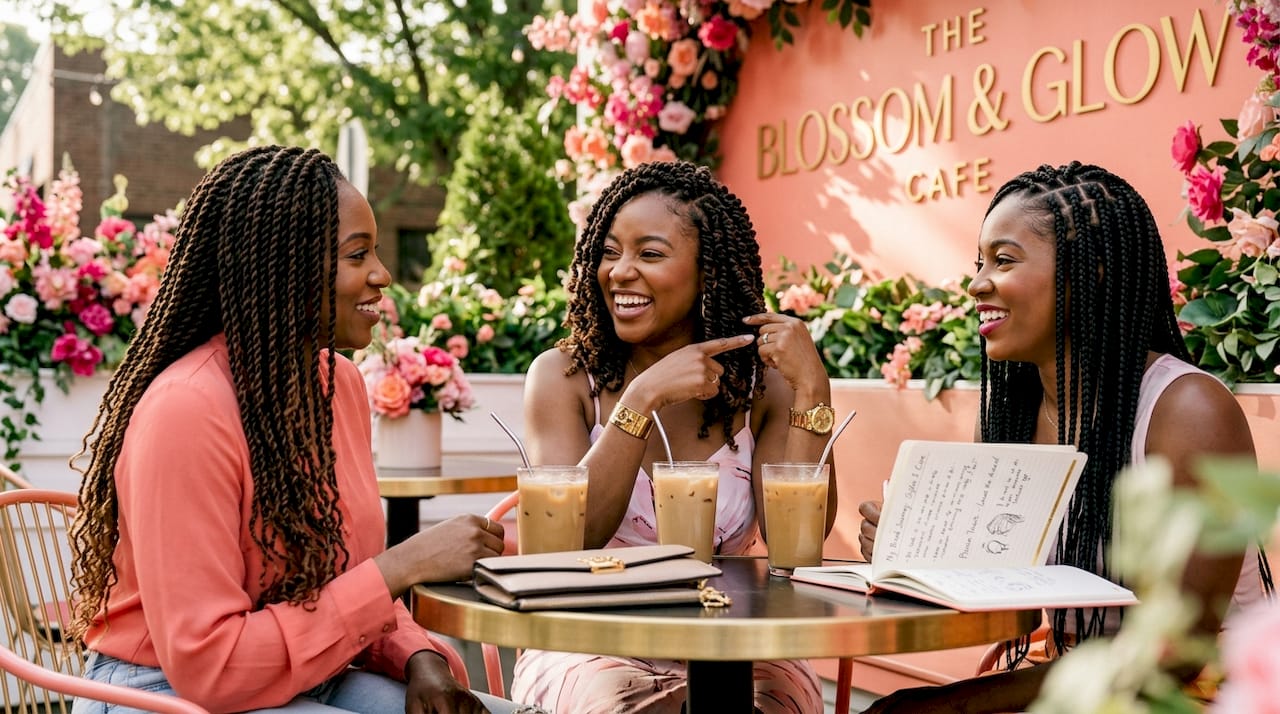 Three hair styles in café conversation