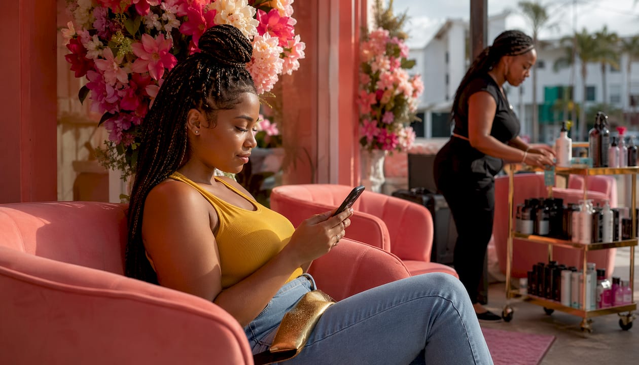 Client waiting for walk-in braiding