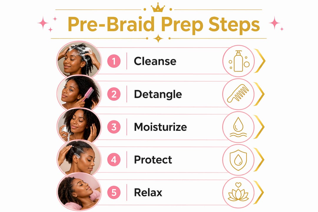 Infographic showing pre-braid preparation steps