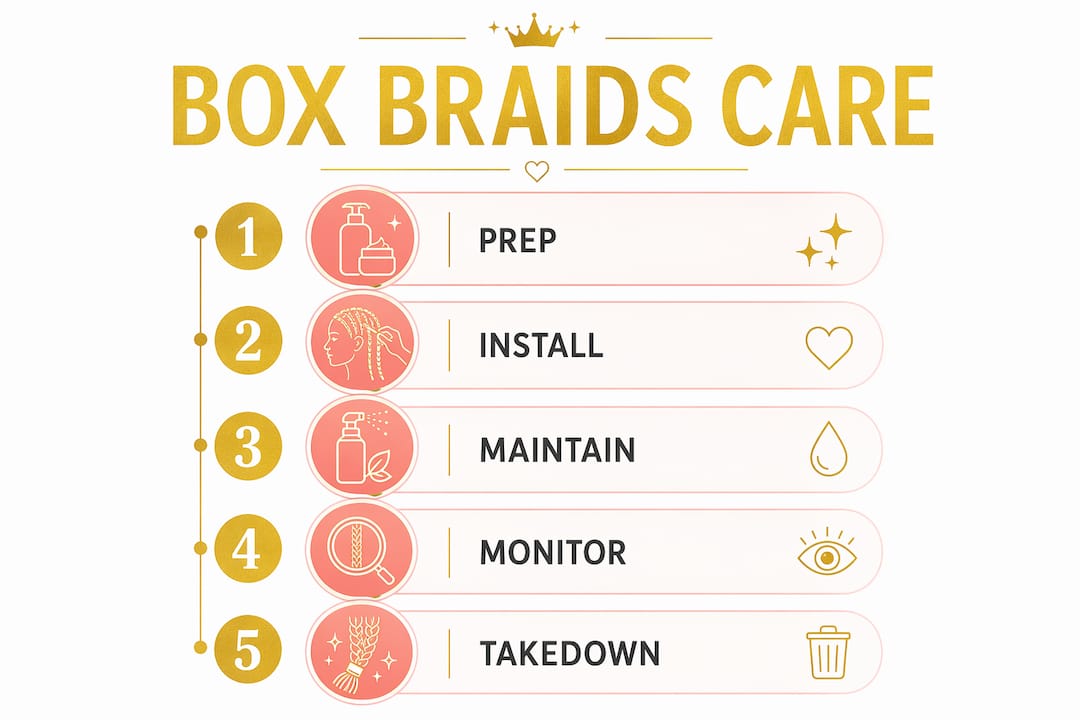 Infographic showing box braids care steps