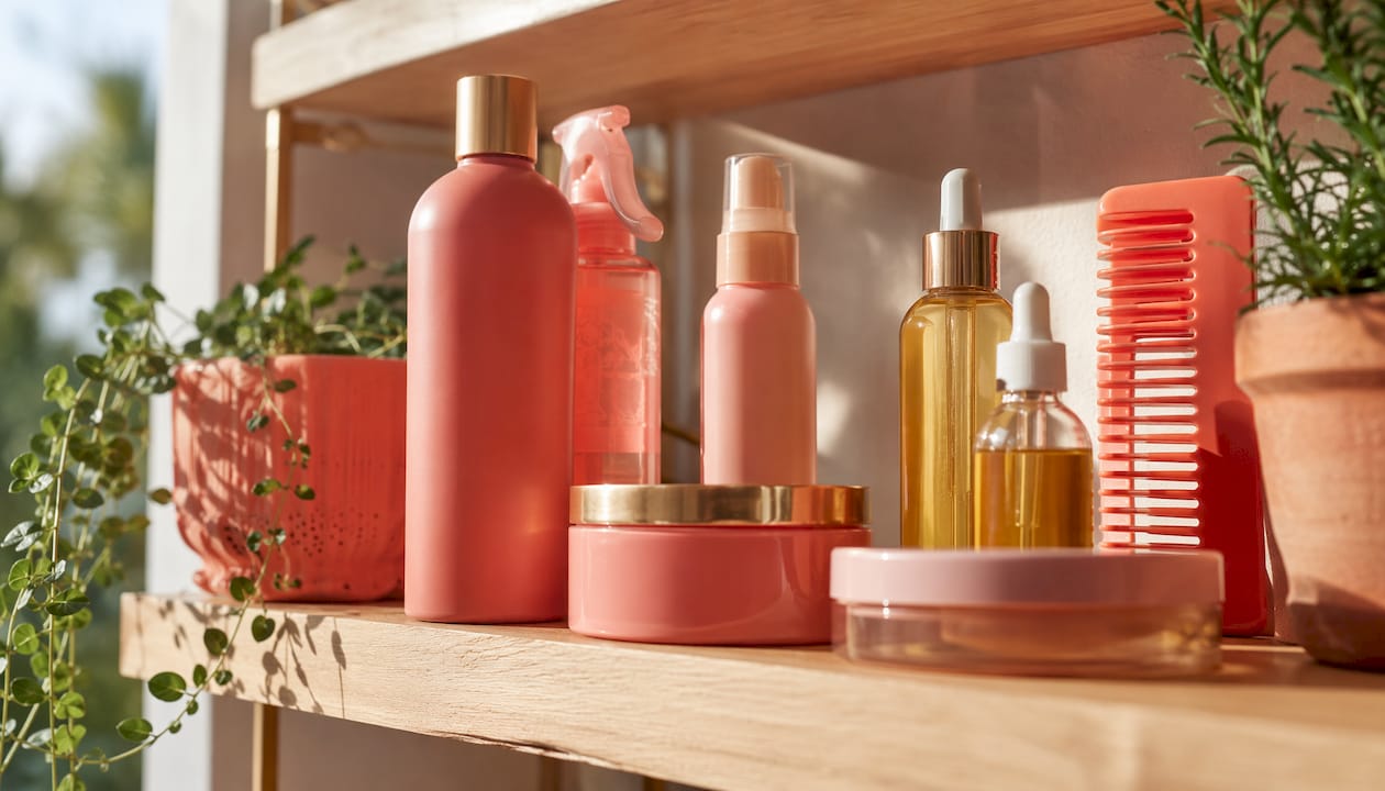 Organized shelf of braid care hair products