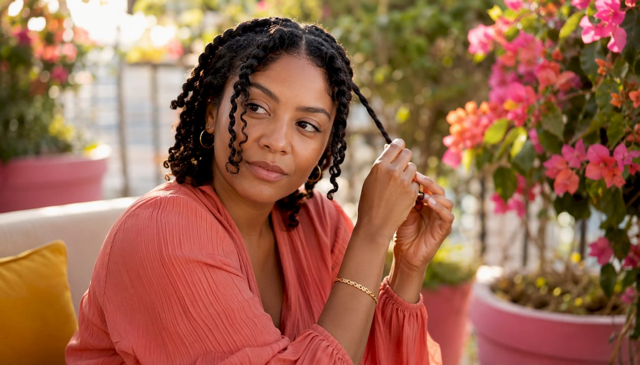 Close-up of soft rope boho twists with curly ends