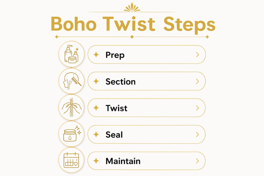 Infographic illustrating boho twist creation steps