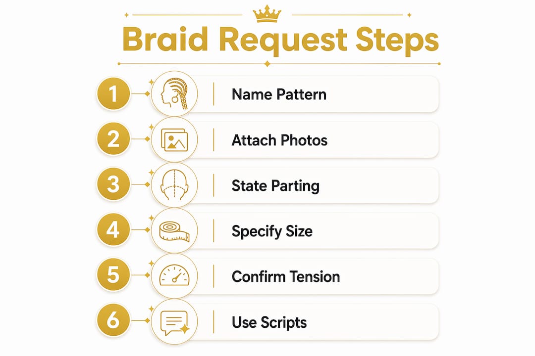 Infographic showing steps to request specific braid pattern