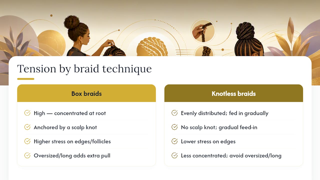 Diagram comparing scalp tension in braid types