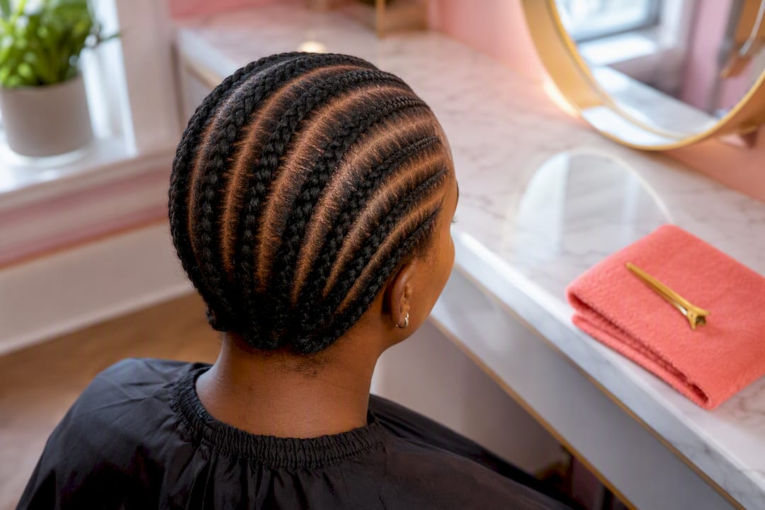 Flat even cornrow base for crochet install