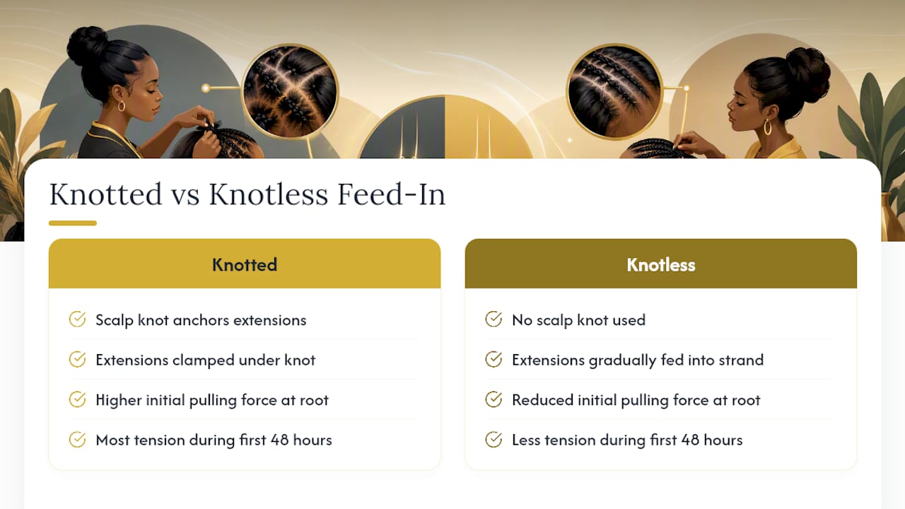 Knotless and knotted braid tension comparison