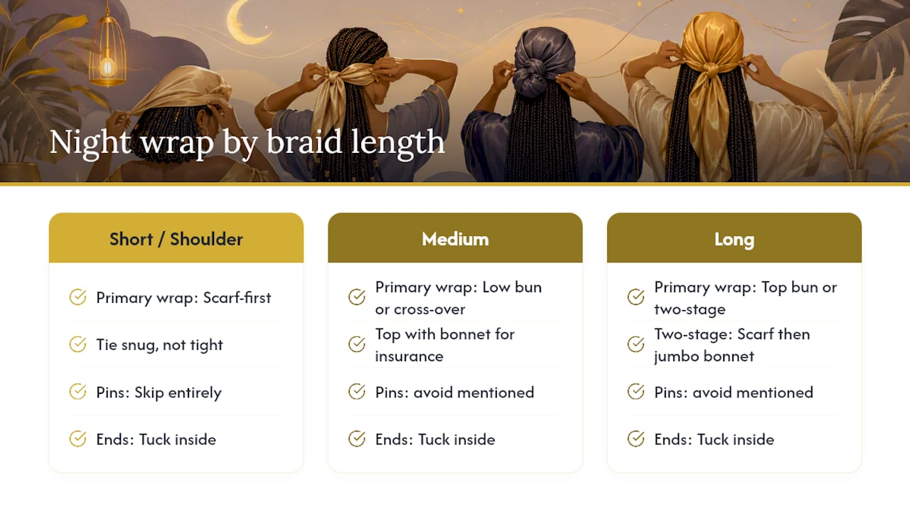 Night wrapping methods by knotless braid length