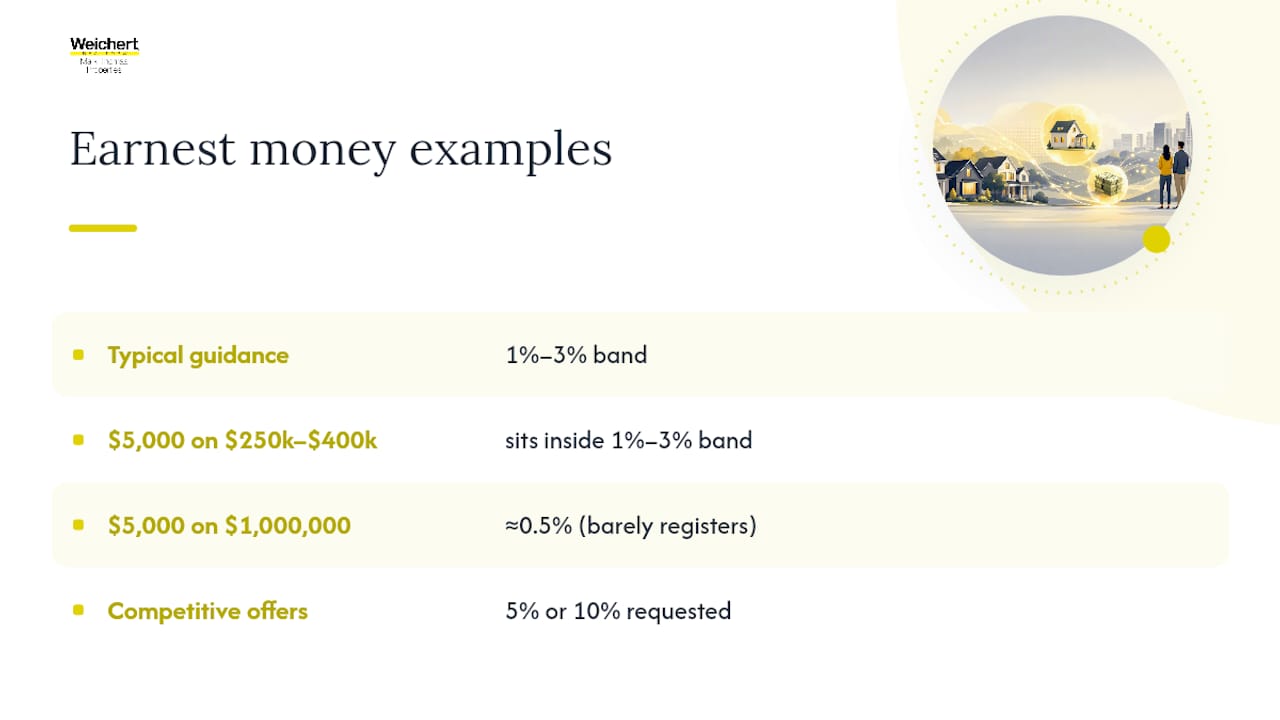 Earnest money percentage ranges and examples