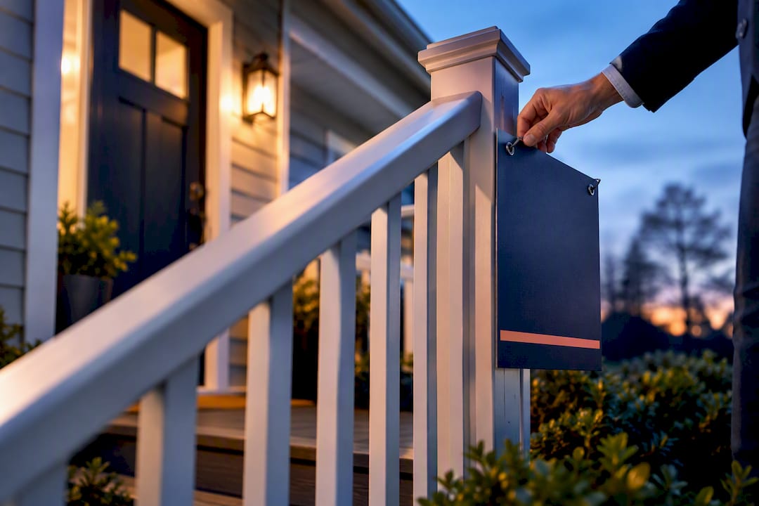 Agent placing a temporary listing placard