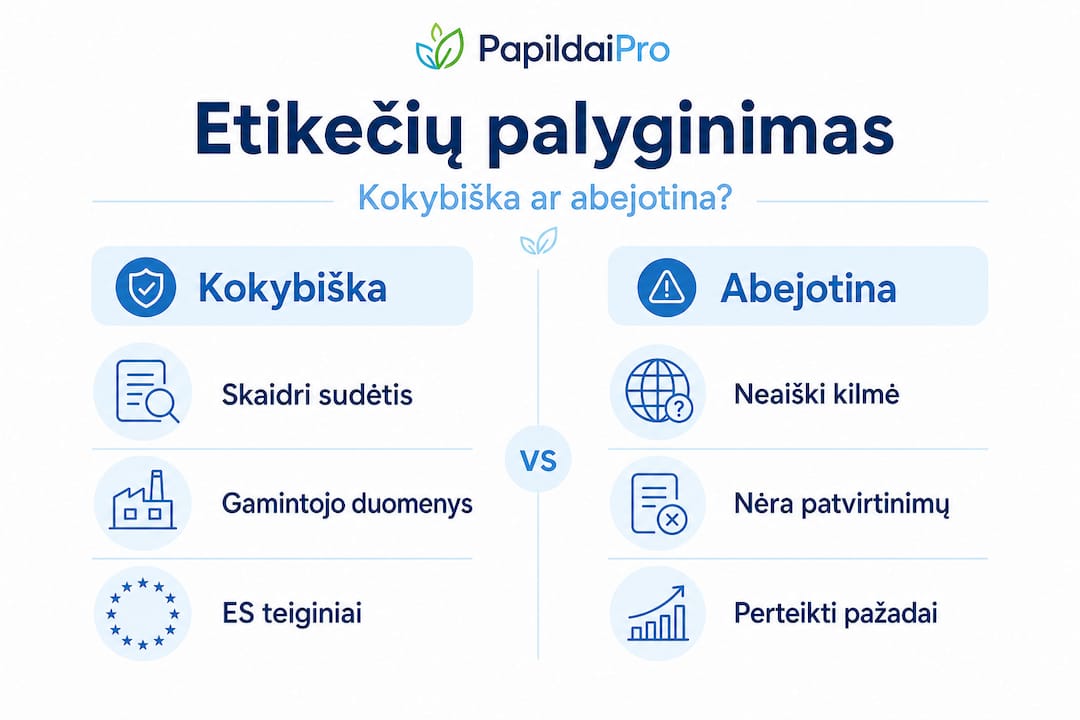 Vizualinis palyginimas: patikimos ir abejotinos produktų žymos – kaip jas atskirti?