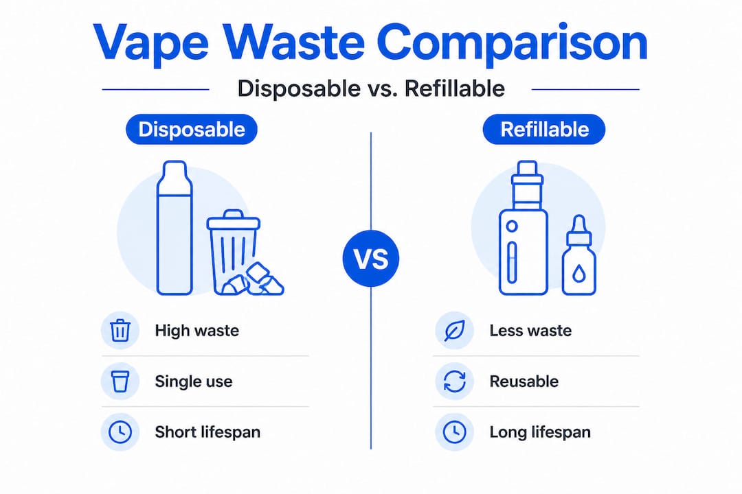 Infographic comparing disposable and refillable vape waste