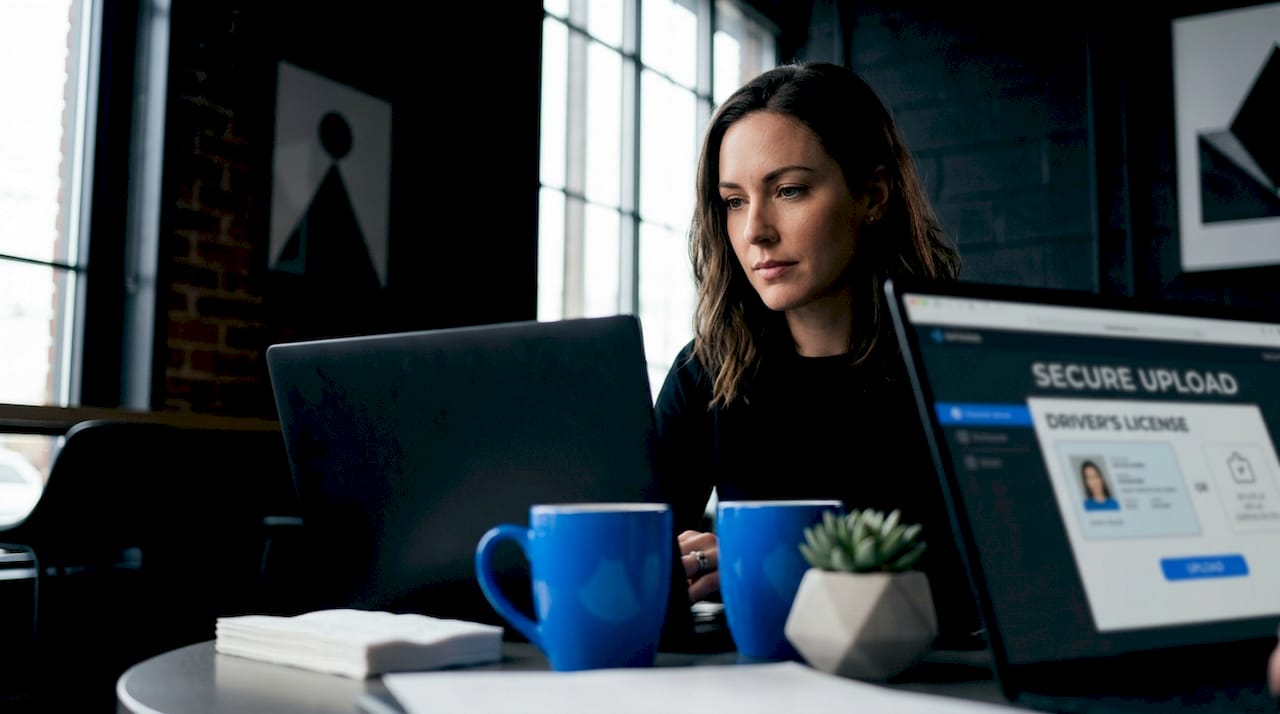 Woman verifying age during online vape purchase