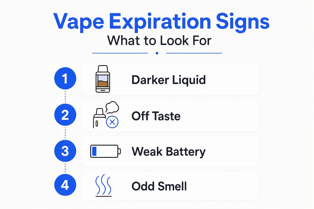 Infographic showing four vape expiration warning signs