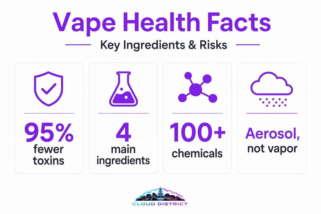 Infographic displaying vape health stats and ingredients