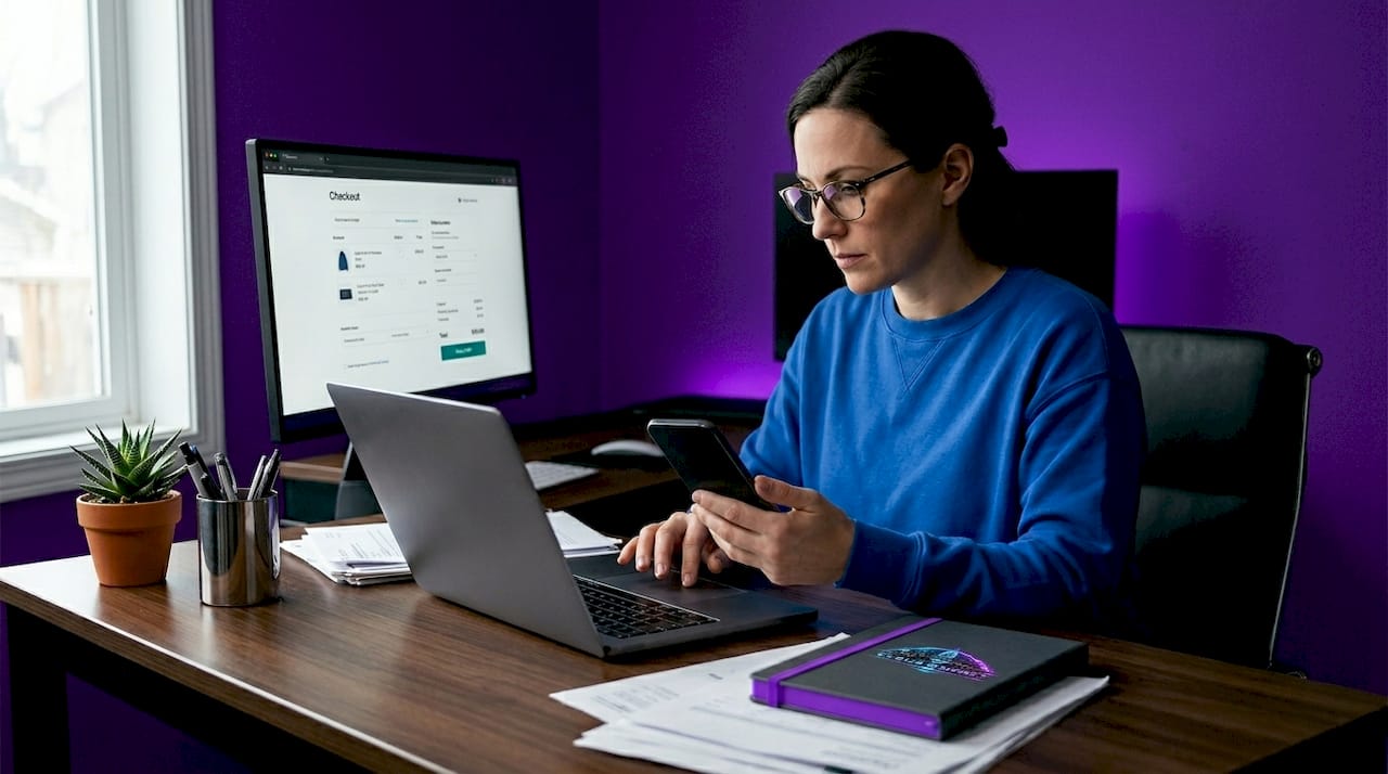 Woman verifies ID for online vape purchase