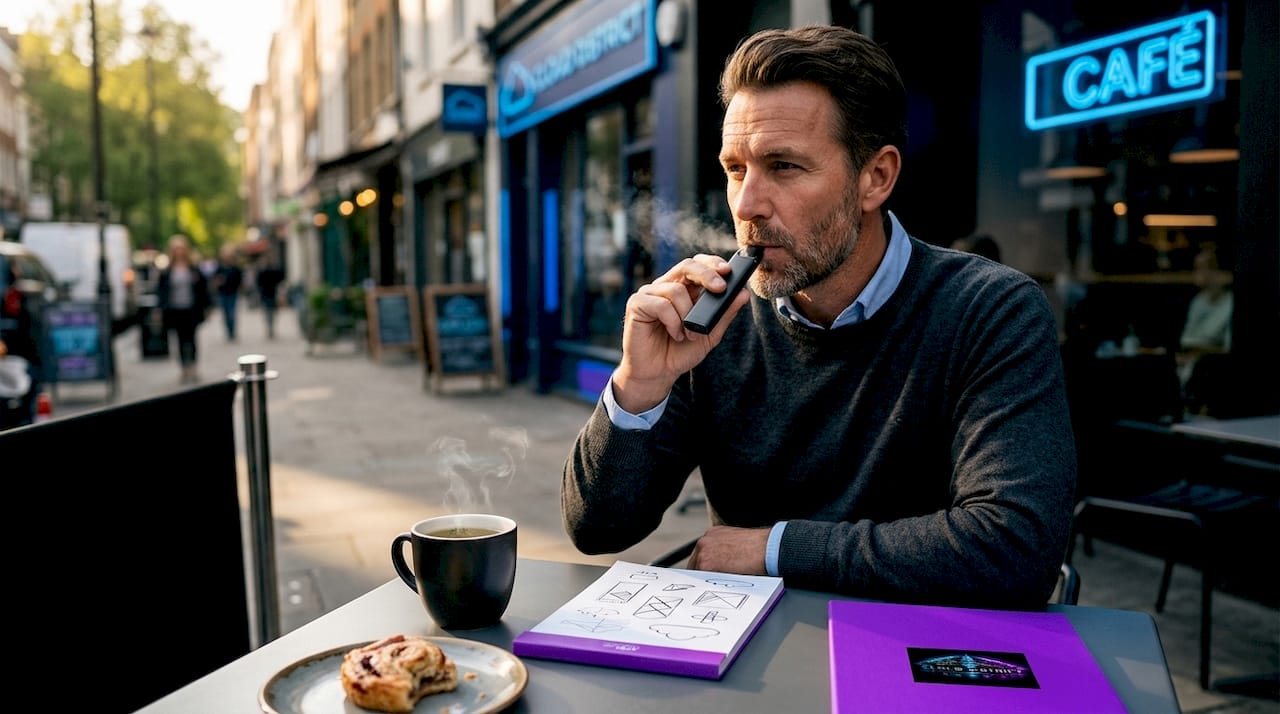 Man demonstrates mouth-to-lung vaping style